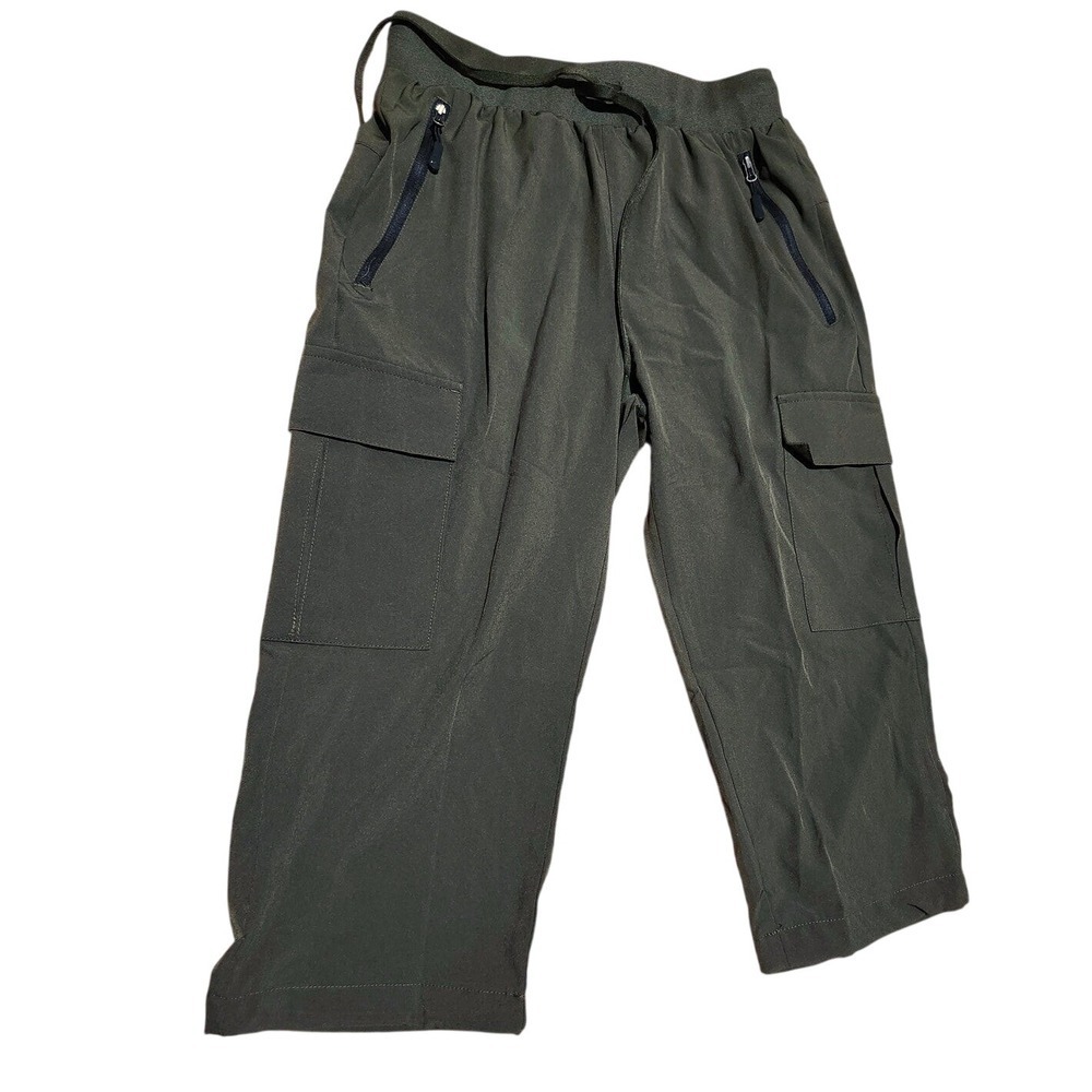 Maroaut Olive Green Cargo Cropped Capri Drawstring Pockets Hiking Casual Small
